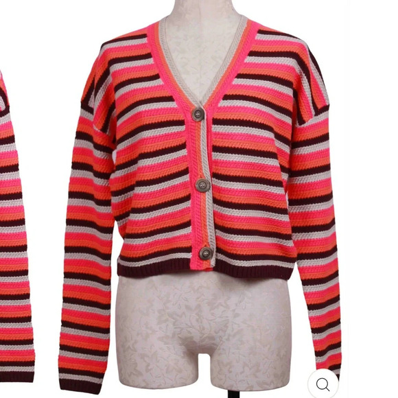 Lisa Todd Pop Cardi Neon Striped Cardigan Sweater M - Picture 2 of 9